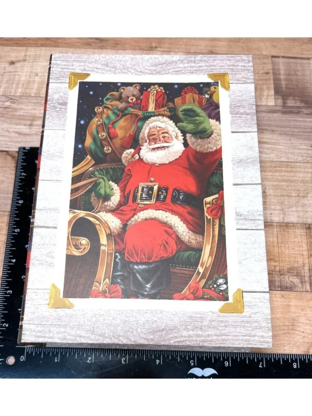 Decorative Christmas Santa Book-Shaped Storage Box With Plaid Interior